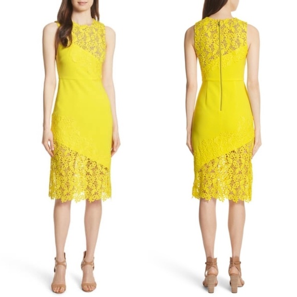 Alice + Olivia Dresses & Skirts - Alice and Olivia Margy Appliquéd Sheath Floral Lace Dress Yellow